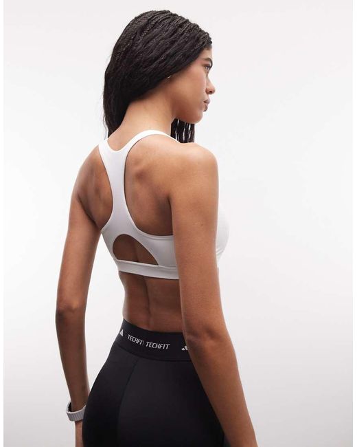 Adidas Originals White Adidas Training Optime Essentials Mid Support Sports Bra