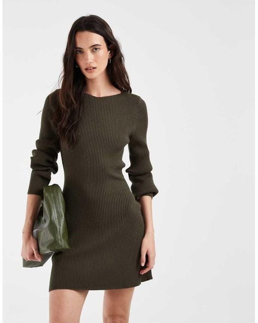Vero Moda Brown Long Sleeve Boat Neck Knitted Mini Dress