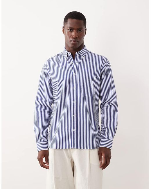 Mango Blue 100% Cotton Striped Shirt for men