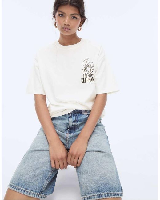 Stradivarius T-Shirt Met Korte Mouwen En Dumbo-Print in het White
