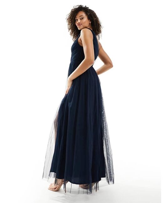 ANAYA Blue Bridesmaid Tulle One Shoulder Maxi Dress