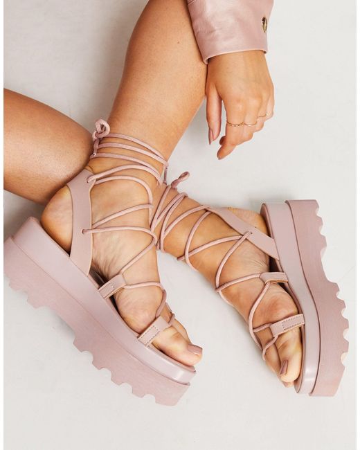 ASOS Pink Trent Tie Leg Flatform Sandals