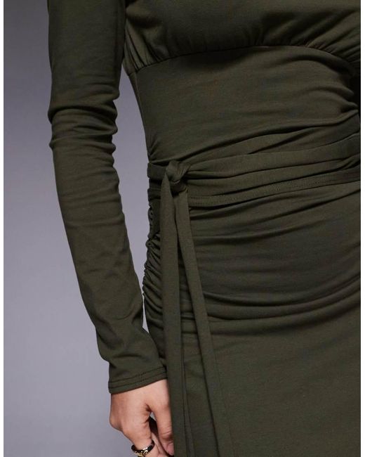Fashionkilla Gray Exclusive Cotton Rich Off Shoulder Long Sleeve Wrap Waist Detail Mini Dress
