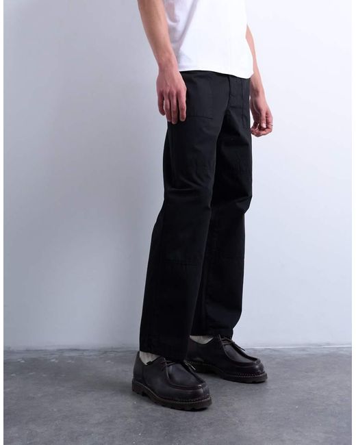 Topman Black Ripstop Taper Leg Pants With Seam Detail for men