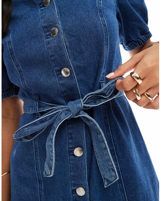 ONLY Blue Belted Denim Mini Dress
