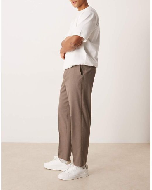 ASOS Natural Smart Flannel Relaxed Tapered Trousers With Elasticated Waist for men