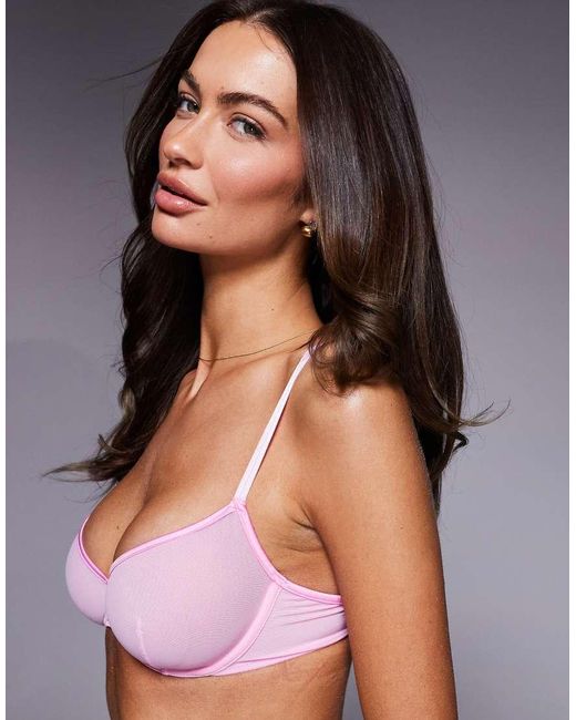 ASOS Pink Lennox Sheer Mesh Underwire Bra With Satin Binding