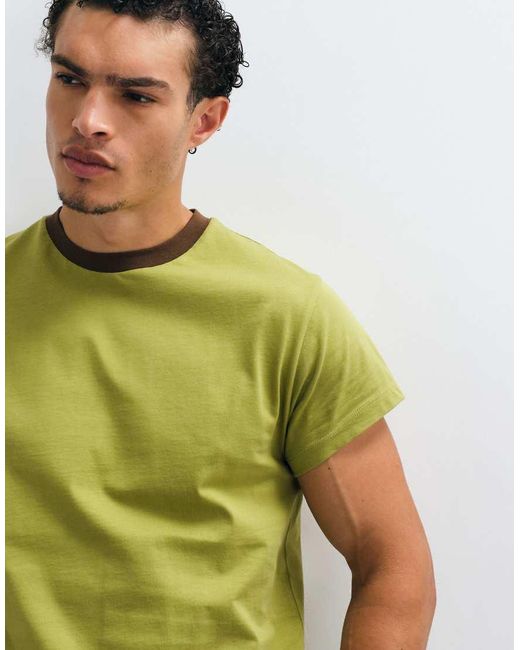 Reclaimed Vintage Green Contrast Ringer T-shirt for men