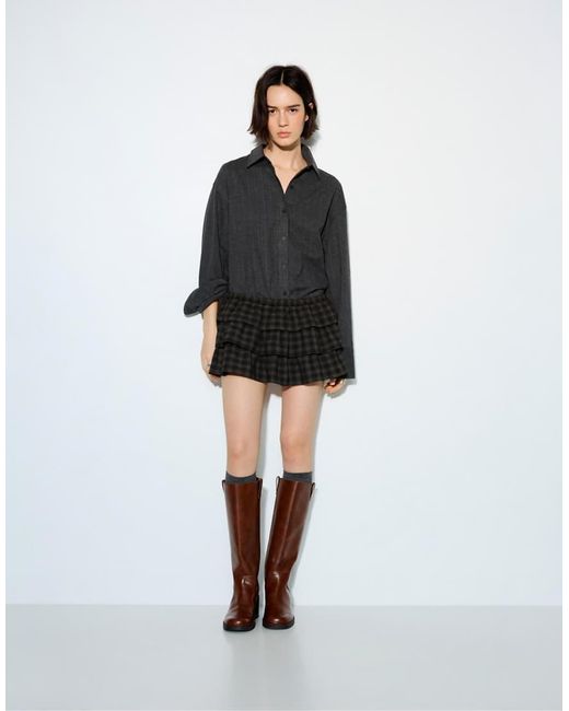 Pull&Bear Black Ruffled Check Skort