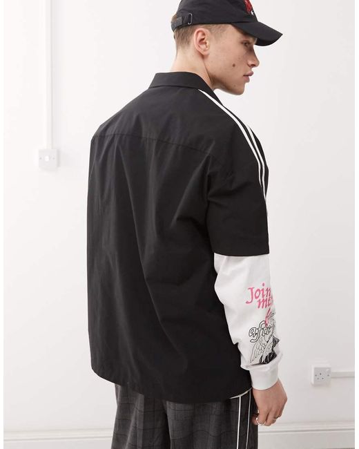 Camicia A Maniche Lunghe Nera Con Strisce Sulle Spalle di Collusion in Black da Uomo
