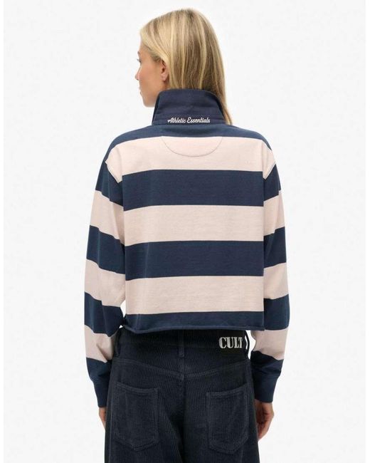 Superdry Blue Athletic Essentials Cropped Stripe Rugby Top