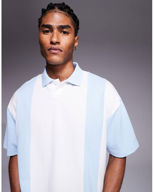 Polo texturé coupe carrée oversize à épaules tombantes - et bleu ASOS pour homme en coloris White