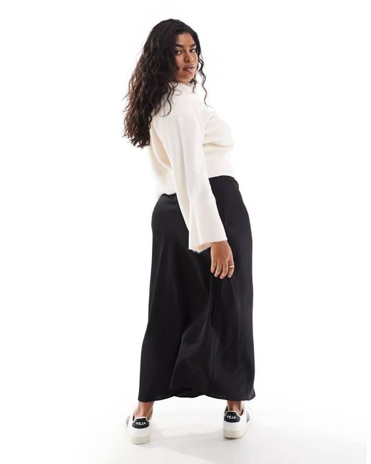 ASOS Black Asos Design Curve Satin Bias Midi Skirt
