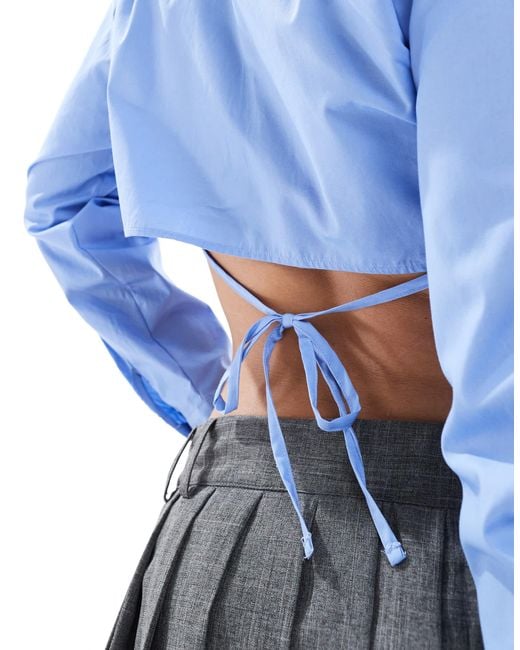Bershka Blue Boxy Tie Back Shirt
