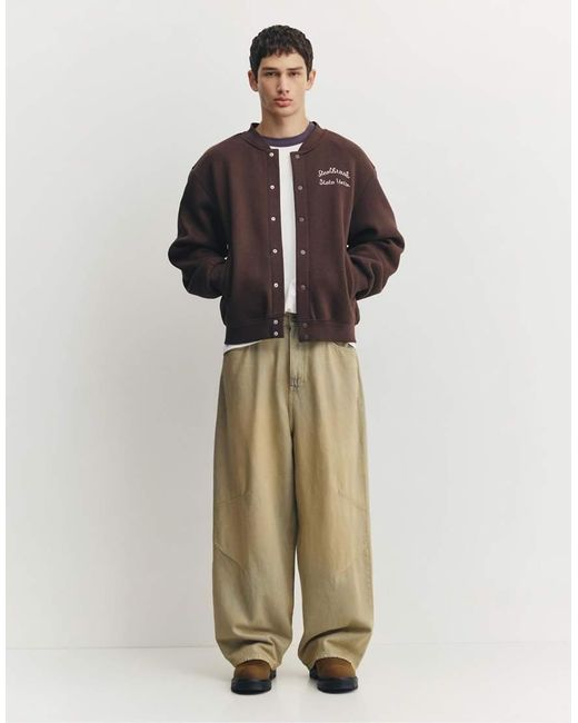 Pull&Bear Brown Embroidered Varsity Jacket for men