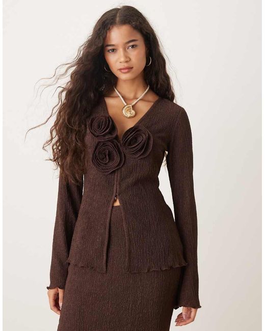 Pretty Lavish Brown Evalina Crinkle Corsage Top Co-Ord
