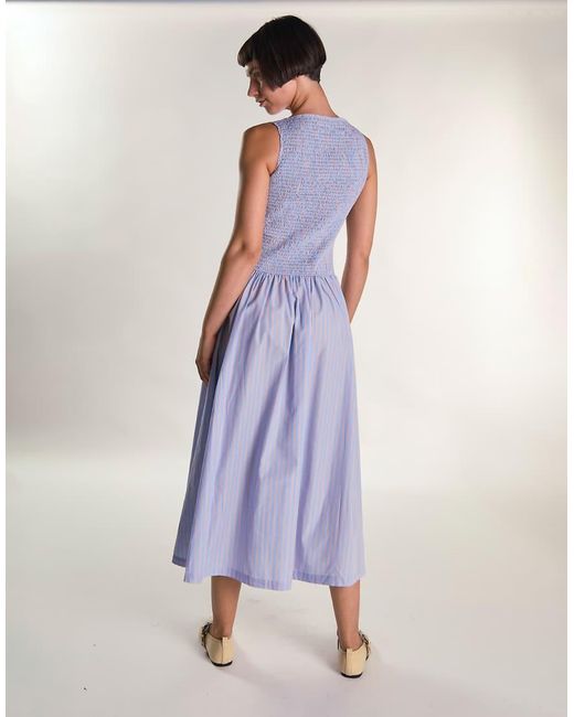Glamorous Blue Slash Neck Shirring Midi Dress