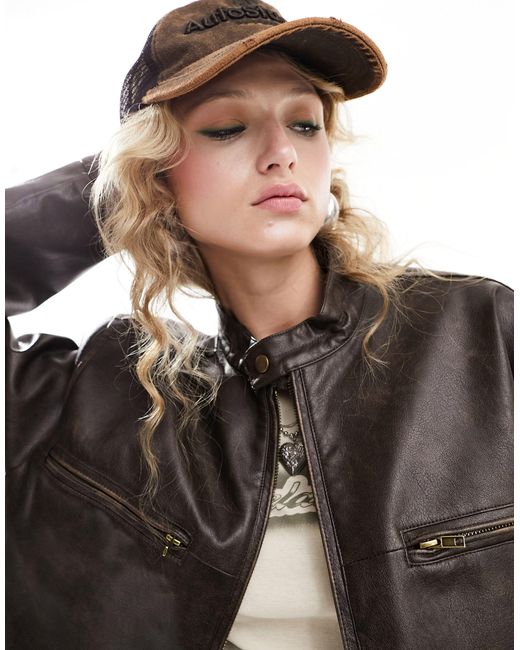 Reclaimed (vintage) Black Unisex Leather Look Biker Jacket