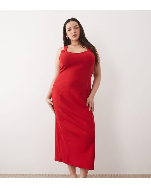 ASOS Red Asos Design Curve Scoop Front Racer Seam Detail Midi Dress