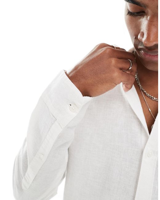 Hollister White Long Sleeve Linen Blend Shirt for men