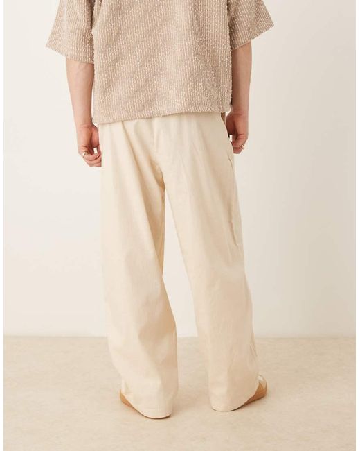 Pantalones Beis De Corte Tapered Extragrande De Tejido Efecto Lino De -Blanco ASOS de hombre de color Natural