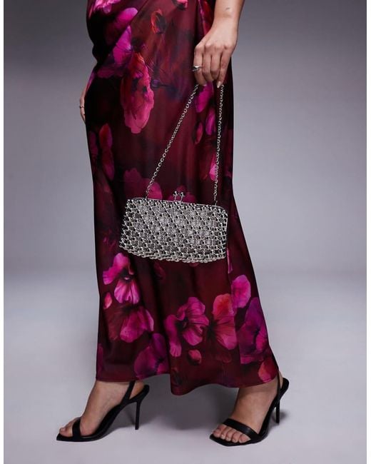 Pochette A Mano Metallizzata Squadrata Con Perline di ASOS in Purple
