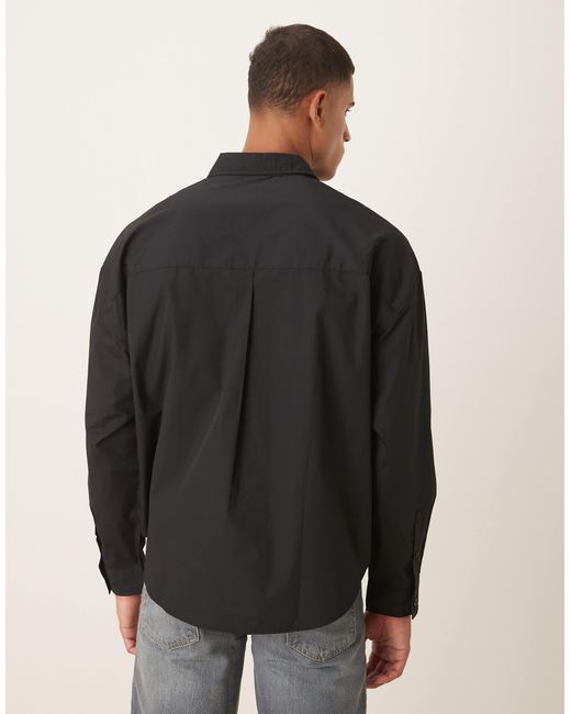 ASOS Black Oversized Overhead Poplin Shirt With Scoop Hem for men