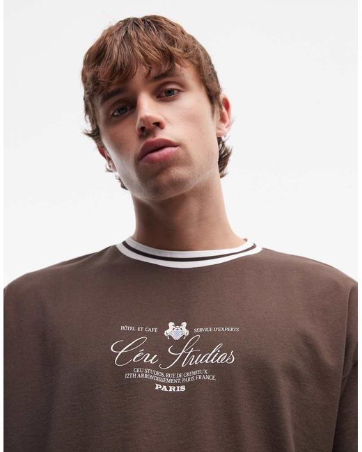 ASOS Brown Boxy Oversized T-shirt With Text Graphic for men
