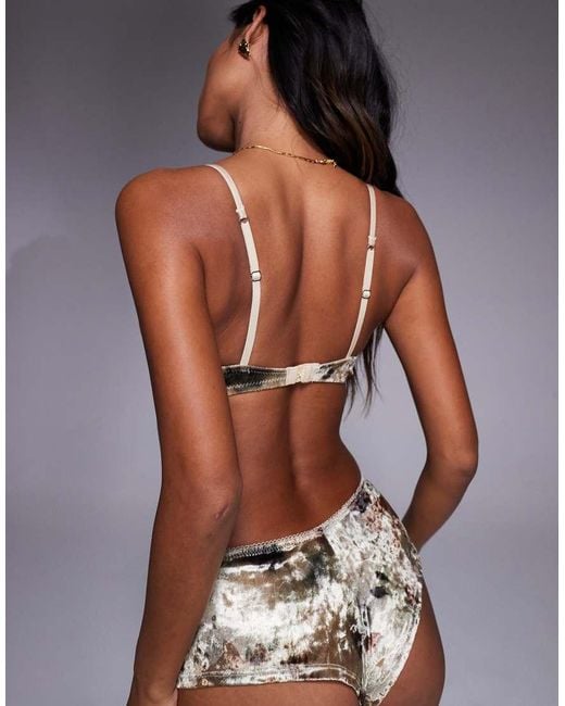 ASOS Brown Misty Velvet Abstract Floral Straight Neck Underwire Balcony Bra