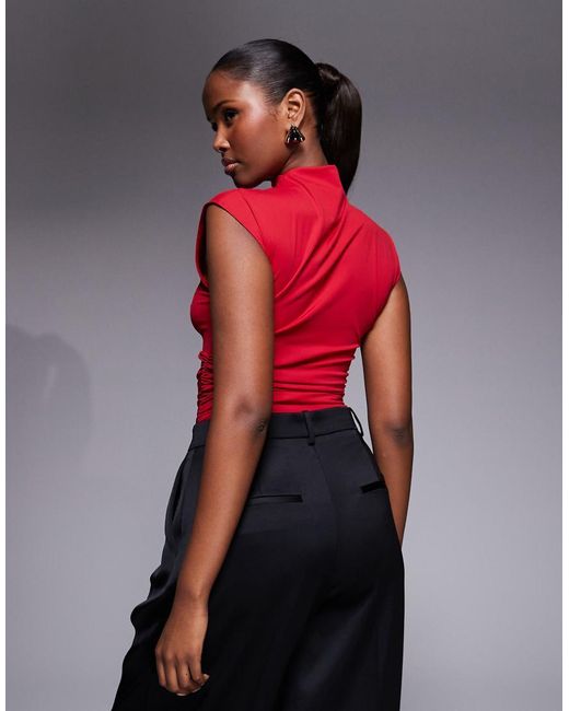 GOOD AMERICAN Red Weightless Sculpting Sleeveless High Neck Bodysuit