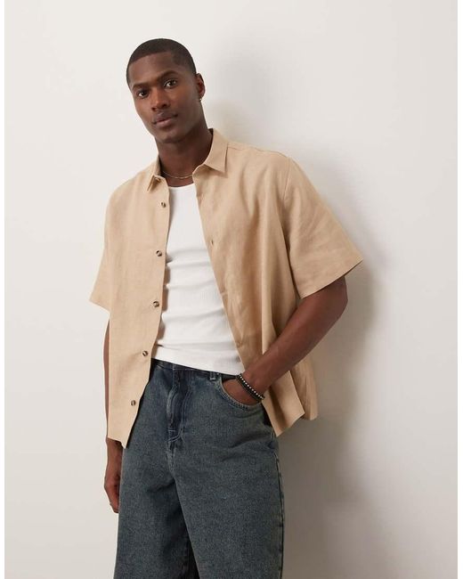 ASOS Natural 100% Linen Boxy Regular Shirt for men