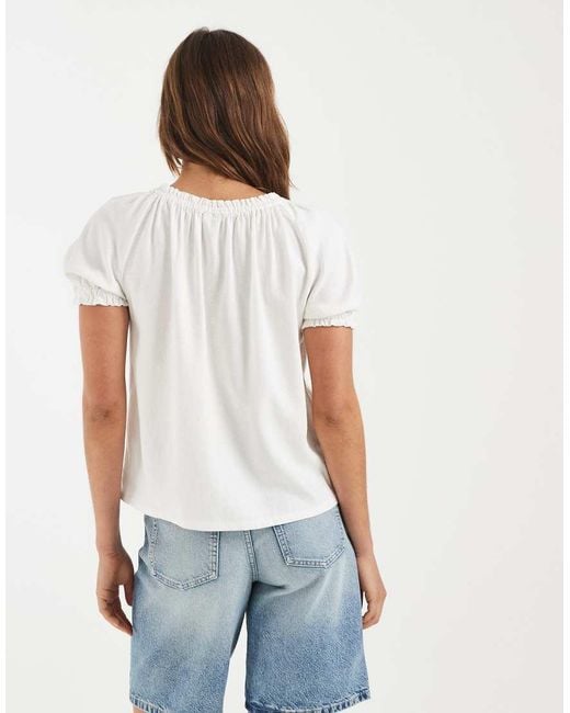 ONLY White Linen Blend Tie Front Top