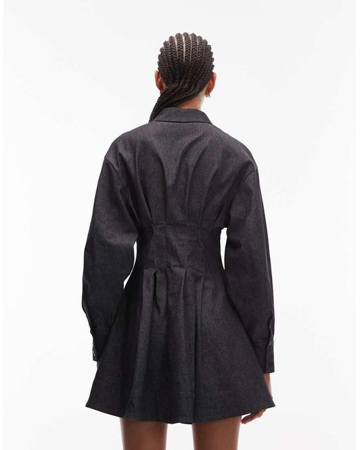ASOS Gray Cinched Waist Balloon Sleeve Mini Shirt Dress