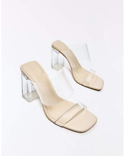 Bershka White Vinyl Heeled Sandals
