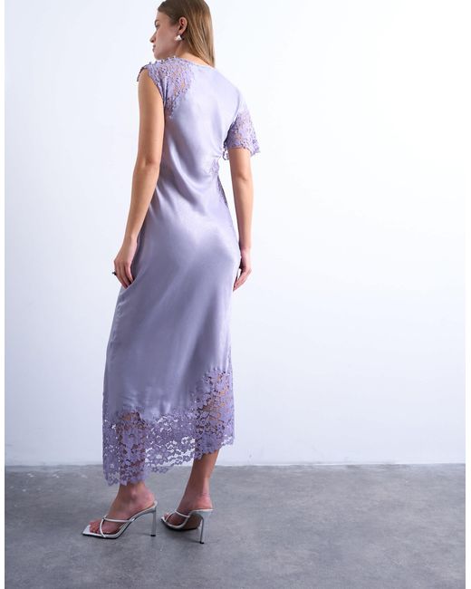 Robe mi-longue avec empiècements en dentelle et mancherons - lilas foncé TOPSHOP en coloris Purple