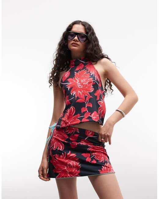 Susmie's Red Dalia Reversible Halterneck Tie Back Top