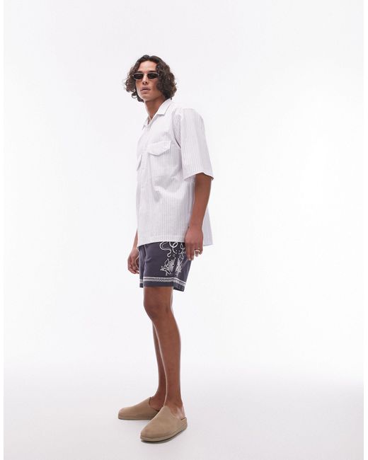 Topman White Short Sleeve Relaxed Striped Double Pocket Shirt for men