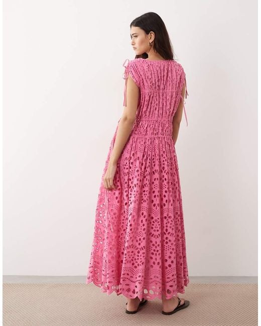 ARRANGE Pink Broderie Drawstring Detail Trapeze Maxi Dress