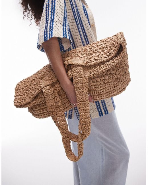 TOPSHOP Brown Tana Oversized Woven Straw Tote Bag