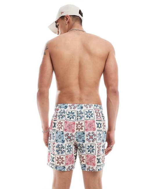 Hollister White 5inch Tile Print Swim Shorts for men