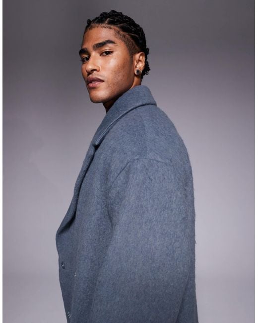 ASOS Blue Wool Look Over Coat for men