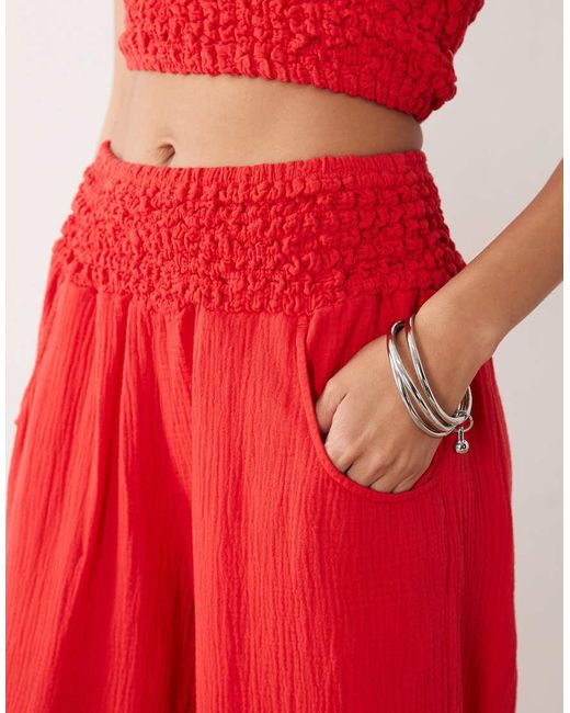 ASOS Red Cheesecloth Shir Waist Balloon Trouser