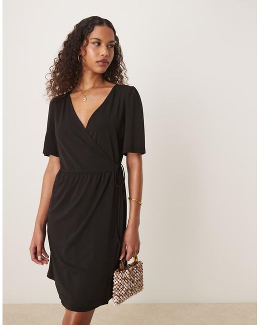 Vila Natural Jersey Wrap Front Tie Side Mini Dress