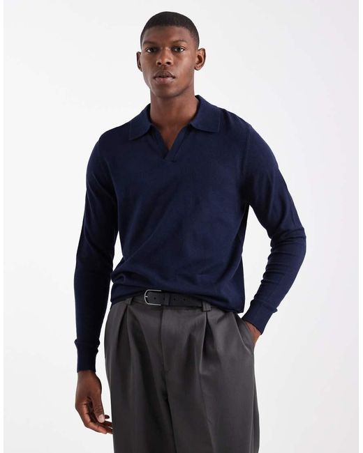 Jersey Con Muesca En El Cuello De Punto De ASOS de hombre de color Blue