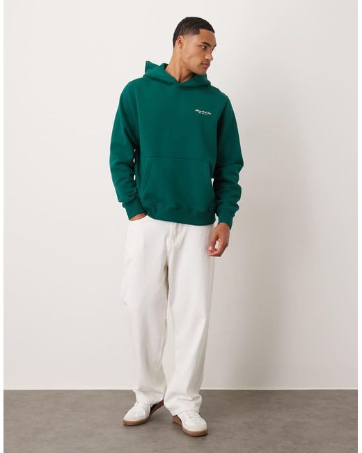Abercrombie & Fitch Green Premium Chest Logo Front Pocket Hoodie for men
