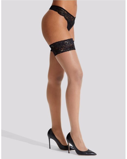 Ann Summers Black Lace Top Glossy Hold Ups