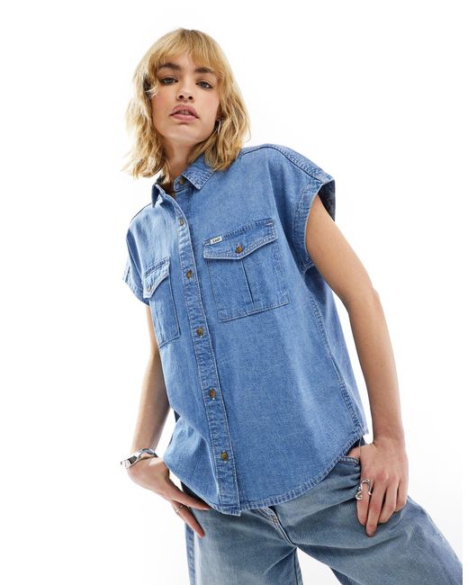 Chemise drapée en denim à manches courtes - délavage clair Lee Jeans en coloris Blue