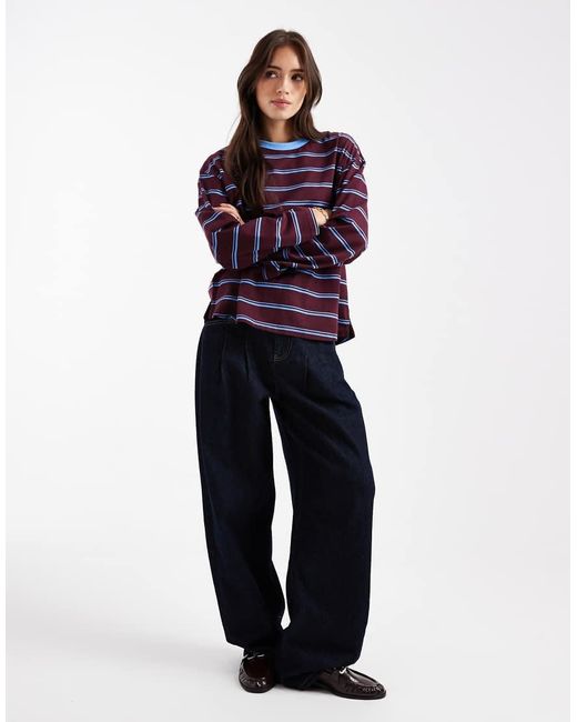 Collusion Red Long Sleeve T-Shirt With Contrast Neck