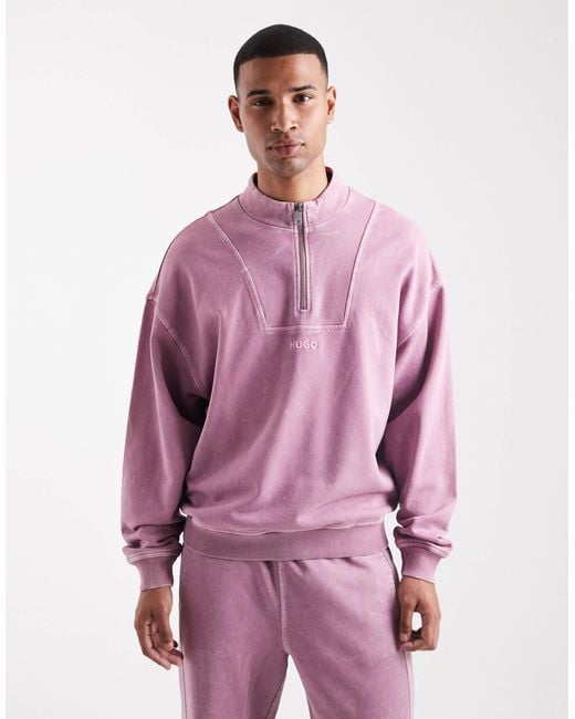 HUGO Purple Nebuzip Central Logo Loose Fit Half Zip Sweatshirt Co-ord for men