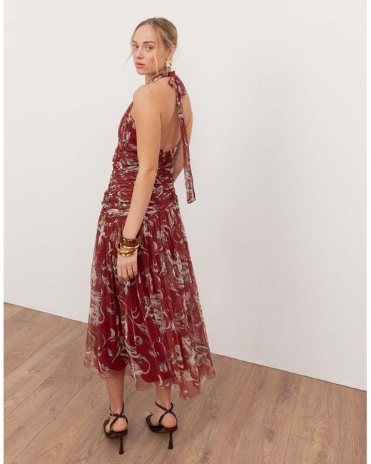 ANAYA Pink Floral Ruched Halter Neck Midaxi Dress